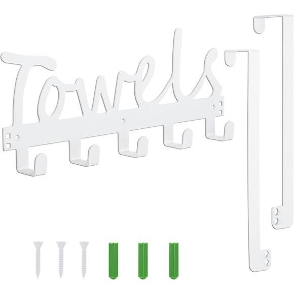Bath Over The Door Towel Rack 5 Hooks Towel Holder Wall Hooks for Robe, Towels - Picture 5 of 6